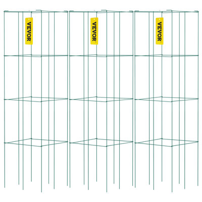 Cages à tomates VEVOR, 14,6 pi x 14,6 pi x 39,4 pi, 3 paquets de cages à tomates pour le jardin, cages carrées de soutien pour plantes robustes, tours en acier enduites de PVC vert pour grimper les légumes, les plantes, les fleurs et les fruits