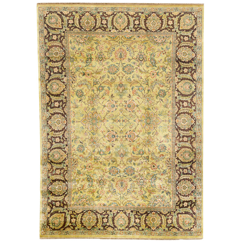 Tapis doré et prune de haute qualité noué à la main