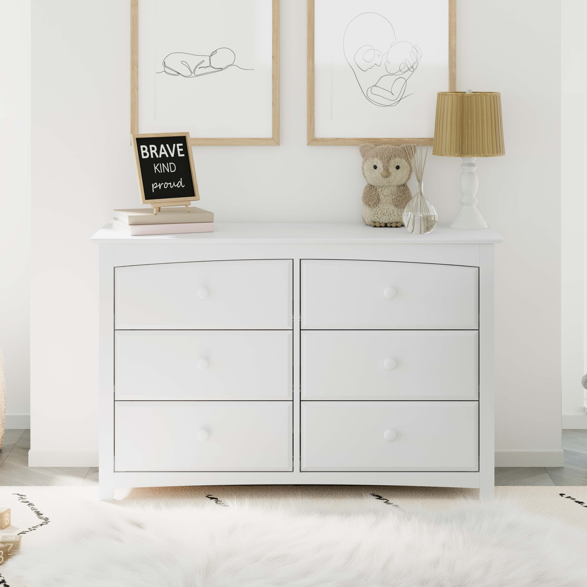 Kenton 6 Drawer Double Dresser, White
