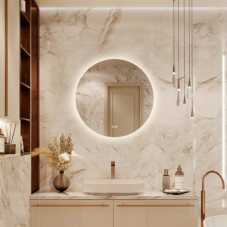 Orren Ellis Round Frameless Lighted Bathroom/Vanity Mirror Dimmable Anti-Fog  Wall Mounted Mirror  Reviews Wayfair Canada