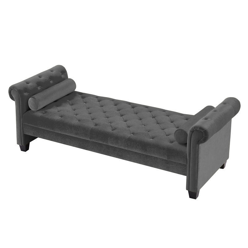 Velvet Upholstered Bench, Gray