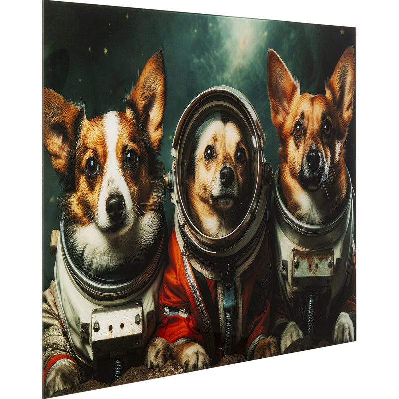 Astronauts Dogs Print on Glass