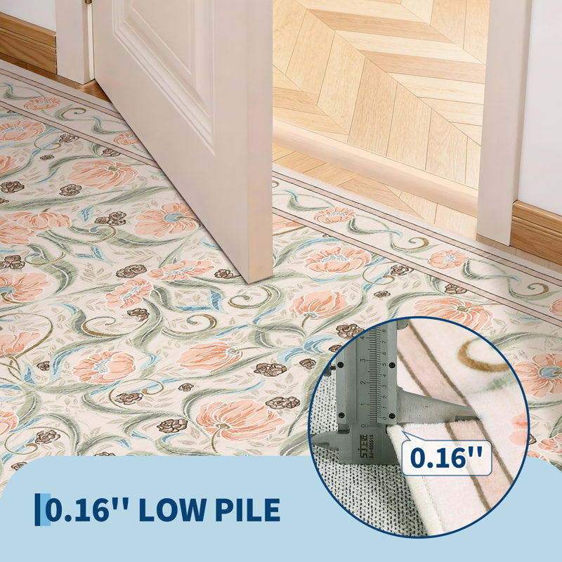 9x12 Area Rug for Living Room, Floral Modern Washable Rugs, Non-Slip Low-Pile Soft Floor Carpet for Bedroom, Living Room, Dining Room, Beige