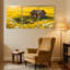 Assortiment de bouquets de champ doré avec chalet et fleurs, ensemble de 3 impressions murales sur toile-1489234146