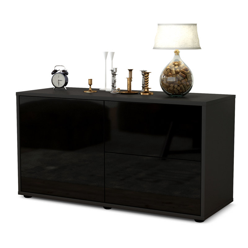 Holtorf 92cm Sideboard, High-gloss Black / Matte Anthracite