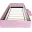 Lit de jour simple rose et blanc en velours avec escalier, rangement et garde-corps rembourrés pour le projet de plan de rénovation