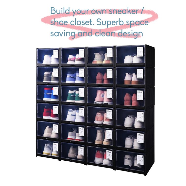 Black Stackable Shoe Storage Boxes Shoe Organizer for Closet Shoe