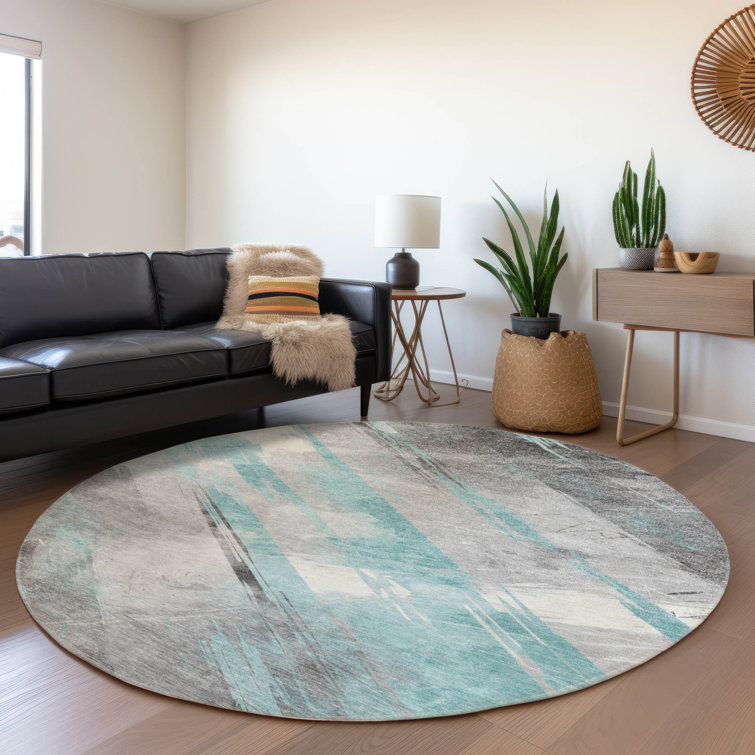 Machine Washable Indoor/Outdoor Claudian ACN1540 Teal Rug
