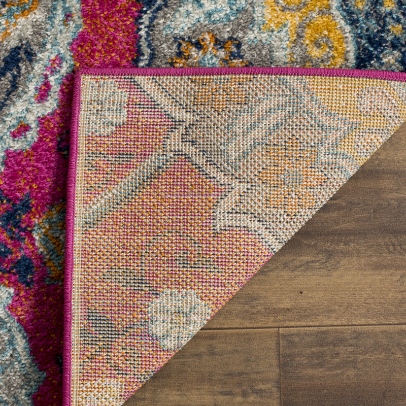 Christa Traditional Flatweave Fuchsia/Gold Area Rug, Rectangle 6'7" x 9'2"