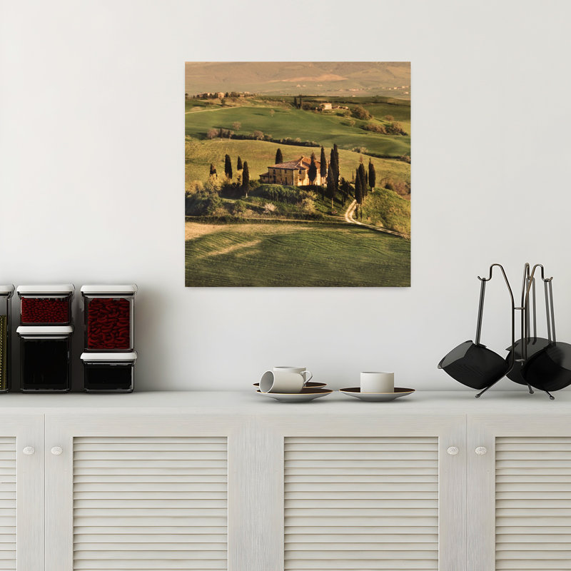 Villa toscane abstraite, art contemporain, paysage, H 18 po x l 18 po