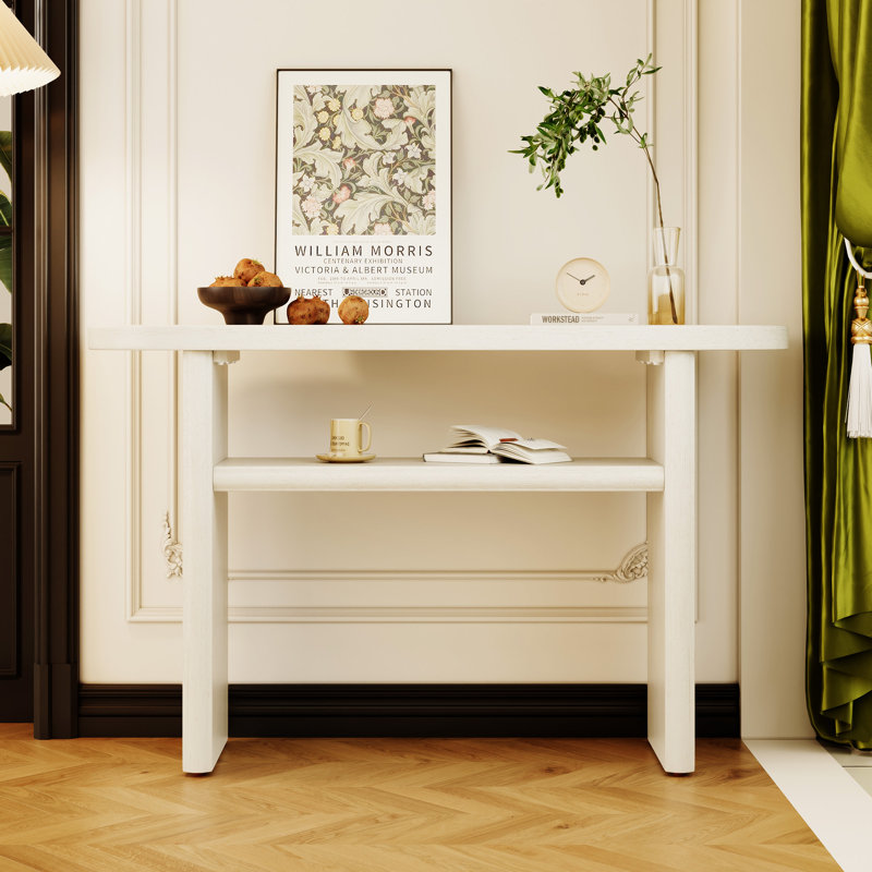 Console élégante avec des bords arrondis et une tablette robuste pour le vestibule, Gris délavé