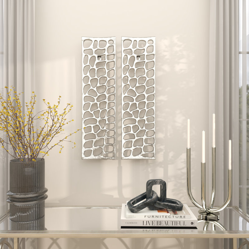 Silver Aluminum Abstract Cutout Wall Sculpture Set