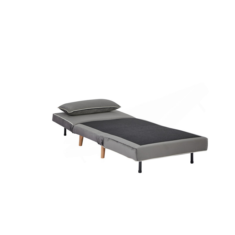 Fauteuil-lit moderne en velours pliable avec passepoil - dossier réglable à 3 positions, se transforme en lit en 10 secondes, comprend un oreiller, un canapé-lit gris pour économiser de l'espace