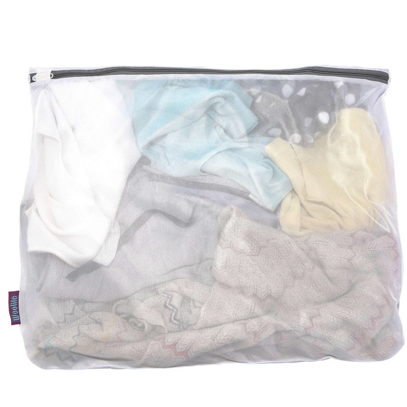 White Polyester Mesh Laundry Wash Bags, 2-Pack