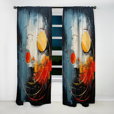 Red And Blue Abstracted Tastes II - Shapes Curtain - Blackout Abstract Curtain - 1 Panels