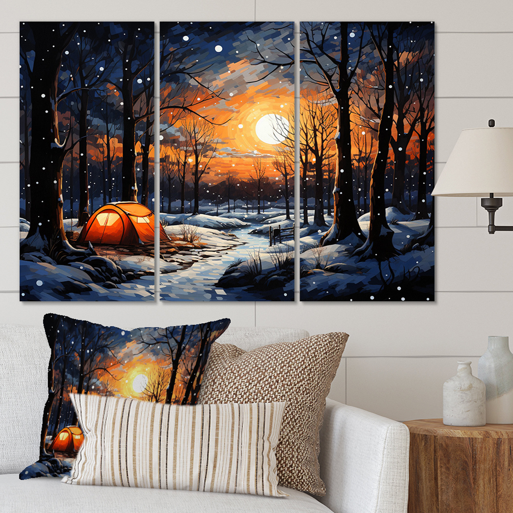 Millwood Pines Winters Camping Glow I On Canvas 3 Pieces Print | Wayfair