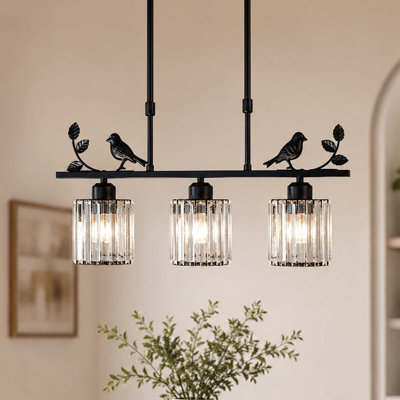 3 Light Dimmable Bird Shape Crystal Kitchen Pendant With Black Finsh