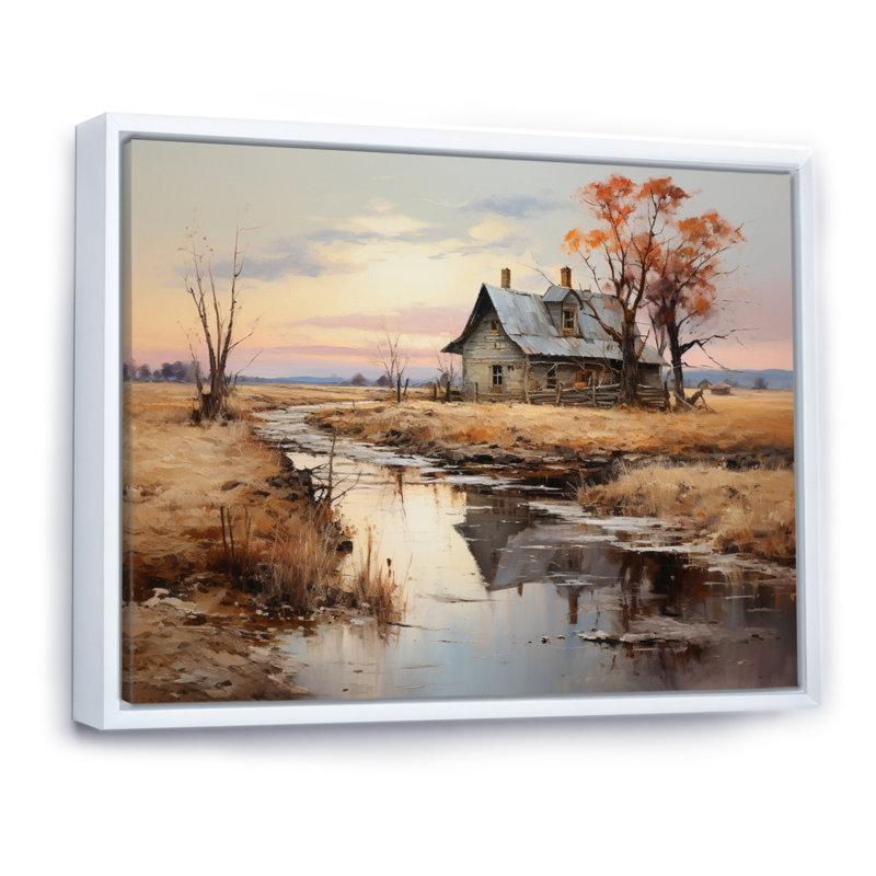 " Farmhouse River Reverie II ", H 24 po x l 32 po x P 1 po, Cadre flottant blanc