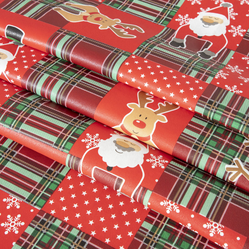 Nappe en vinyle des éléments de Noël père Noël rouge avec envers en flanelle 52 po x 90 po
