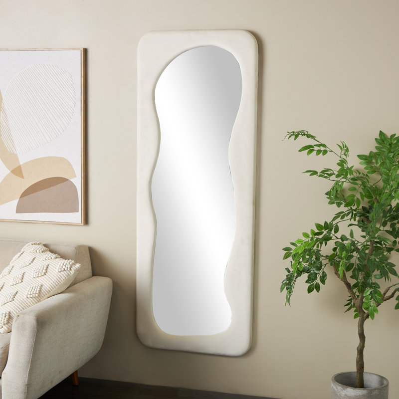 Wood Wavy Room Floor Mirror, White
