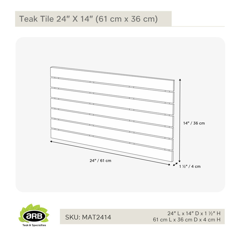 Natural Teak Wood 26" x 16" Shower Mat