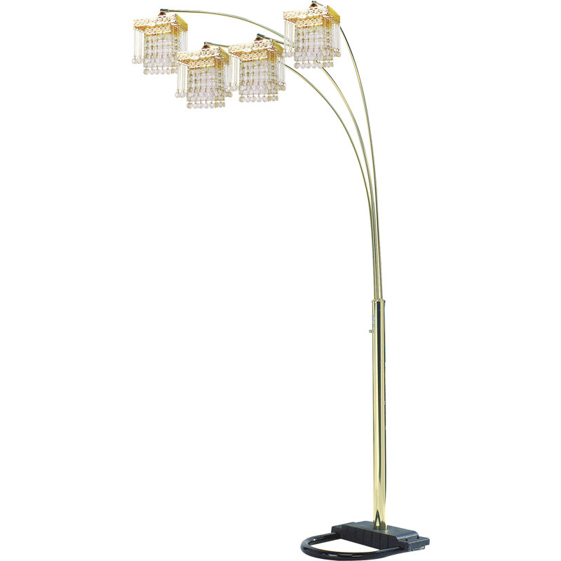 Lampe sur pied arquée d'inspiration cristal noire 4 carrés, Doré