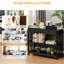 Console de couloir, noire avec tiroir extra large et 2 tablettes ouvertes, structure en lattes de bois pour le rangement de la table moderne, ornement de salon