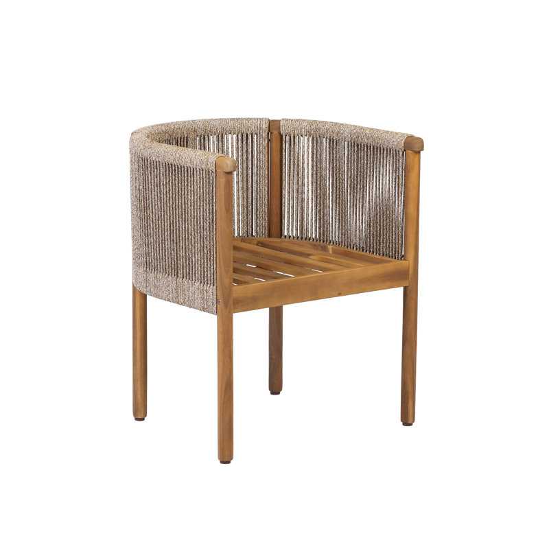 Chaise de salle à manger d'extérieur Nola Modern Coastal avec cadre en bois d'acacia et dossier en corde tressée, 2