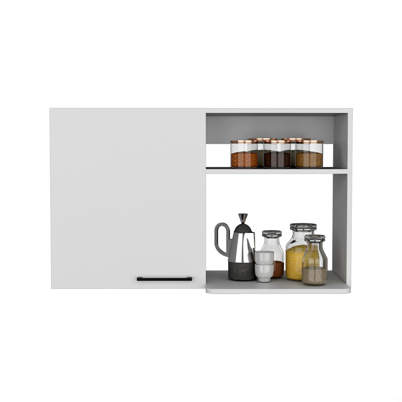 2 armoires murales, tablettes de rangement ouvertes, porte simple