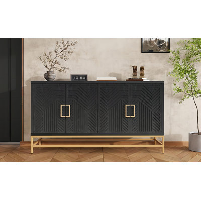Retro Style Sideboard With Adjustable Shelves For  Kitchen, Living Room