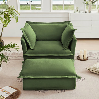 Fauteuil rembourré avec repose-pieds, ensemble de fauteuils avec coussins moelleux (ensemble de 2), tissu chenille