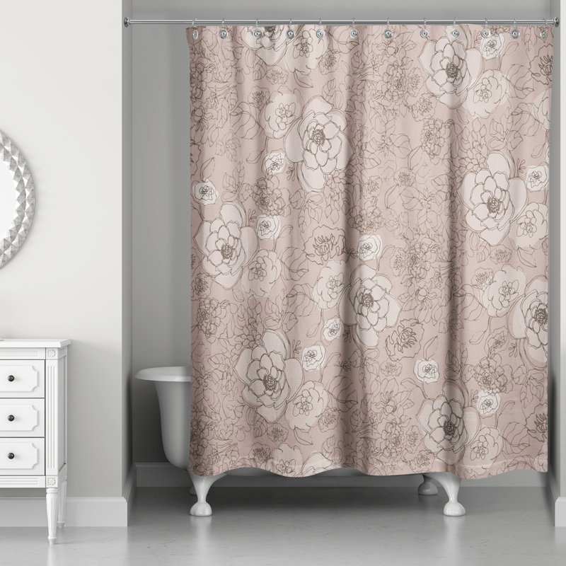 Rideau de douche simple à motif floral, Rose