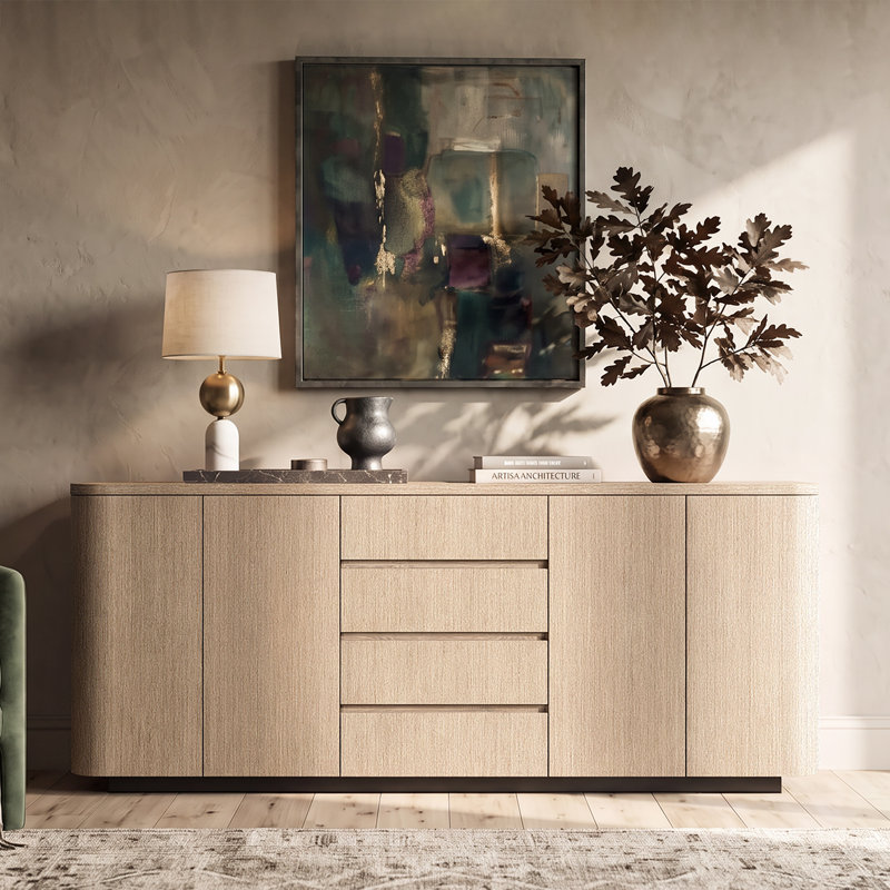 Buffet Alassane 87'' L Homsee Orbis avec 4 portes et 4 tiroirs, Oak Wood