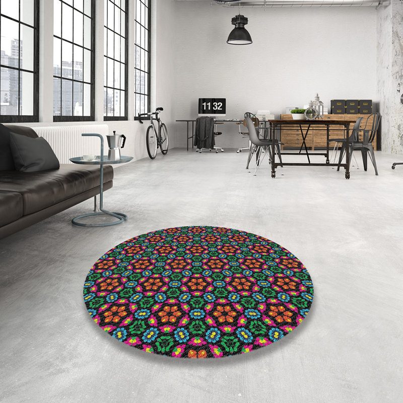Tapis rouge / vert Power Loom, Rond 3 pi