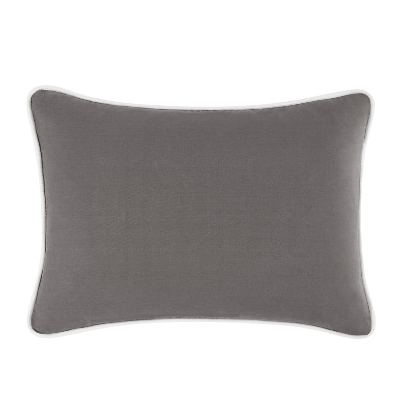 Brooklyn Loom Solid Contrast Piped Decorative Pillow, Gray, Rectangle 14"H x 20"W