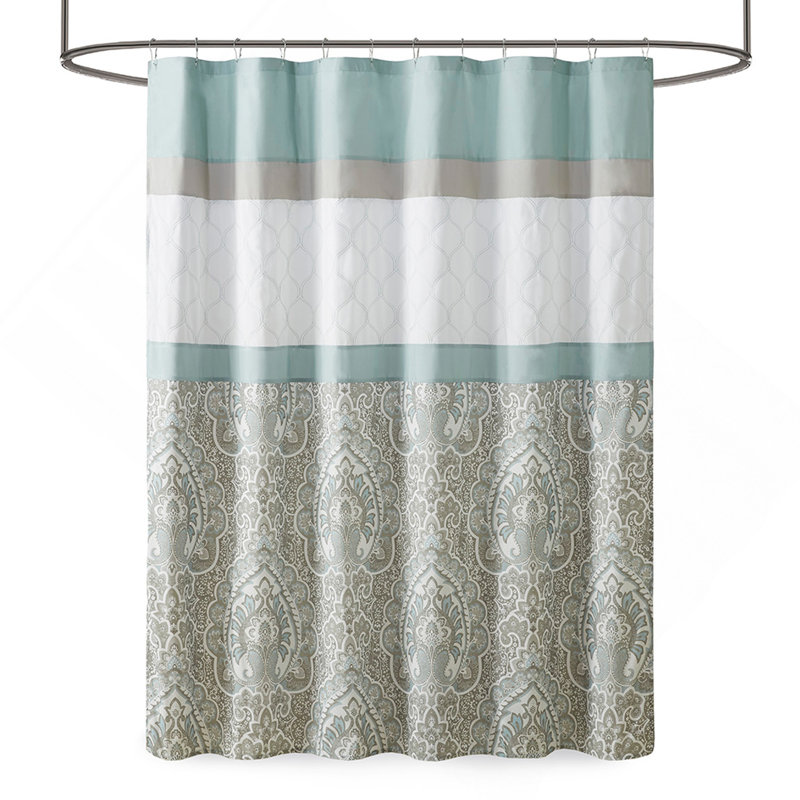 Printed And Embroidered Shower Curtain, Seafoam
