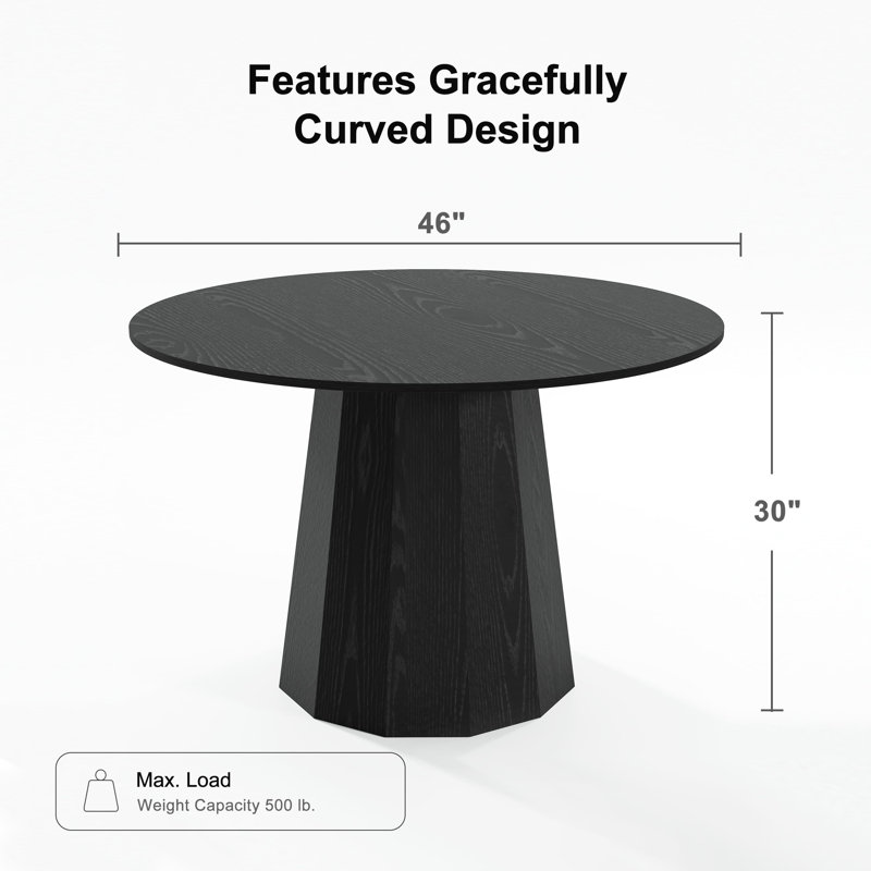 Table de salle à manger en bois massif, Noir, noir, noir, noir, H 30 po x L 46 po x l 46 po