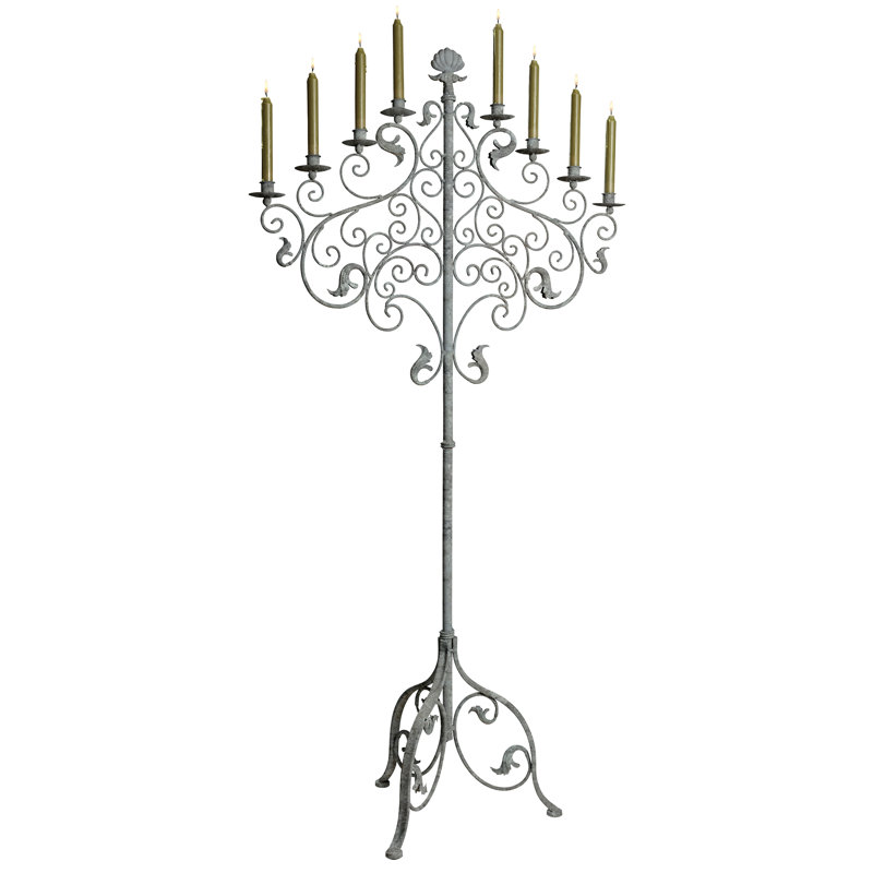 Antique Gothic Gray 74'' Metal Floor Candelabra