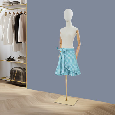 Mannequin de torse féminin en lin posable avec des doigts articulés, forme de robe à deux trous pour pantalons et jupes