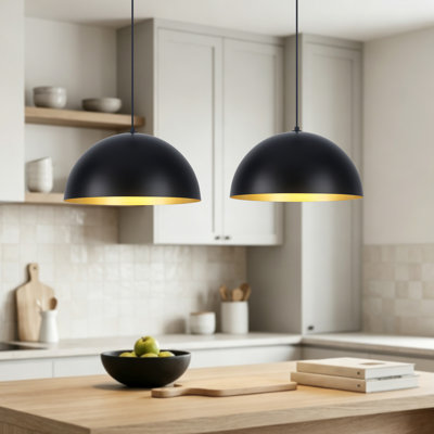 15.75" Adjustable Black Dome Pendant Light
