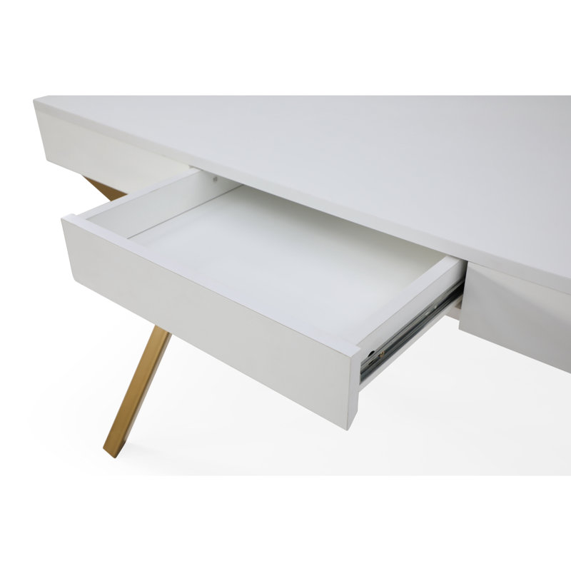 Bureau à pieds en X avec tiroir, Blanc / or