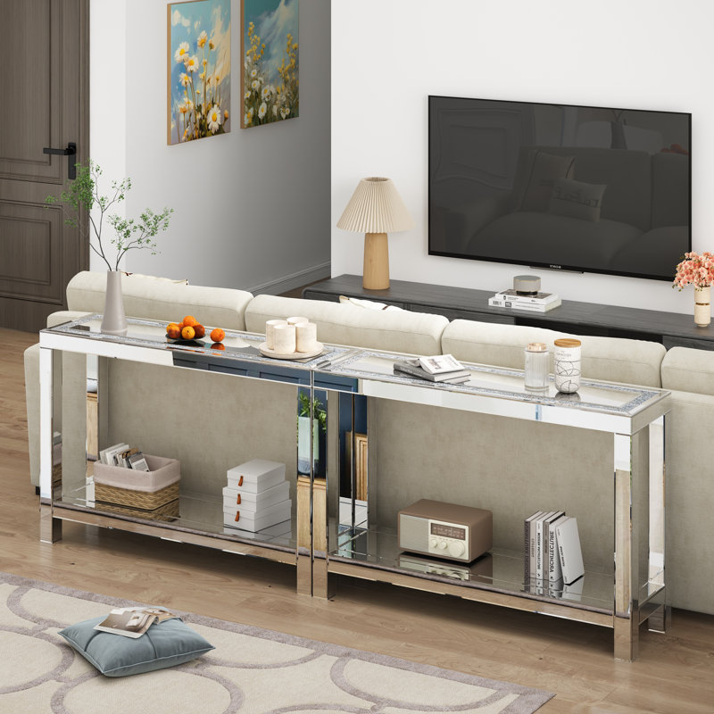 Ghita 120cm Mirrored Glass Console Table with Double Layer Shelf
