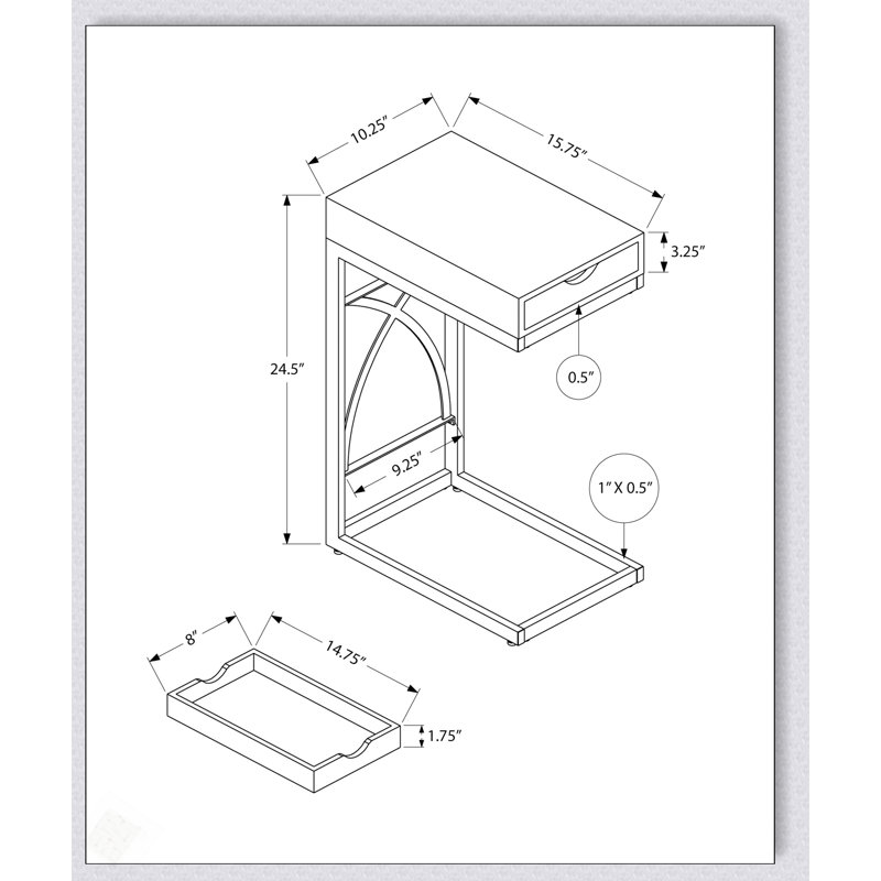 Table d'appoint en forme de C avec tiroir de rangement, idéale pour le salon et la chambre à coucher, design moderne et fonctionnel