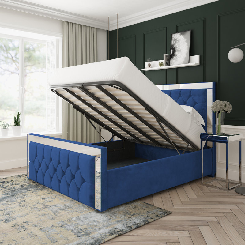 Sage Conistan Upholstered Ottoman Bed Frame, Kingsize (5'), Blue