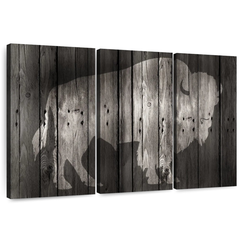 Brampt Bison On Wood, 48" H x 74" W