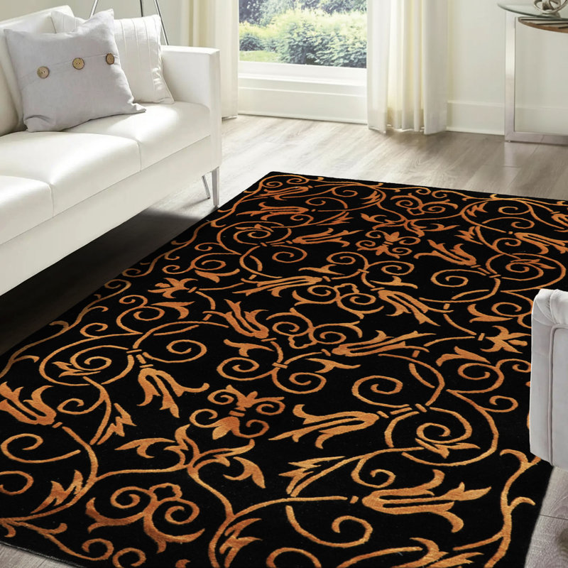 3x5 Hand Knotted Wool & Silk Black Tibetan Transitional Rug