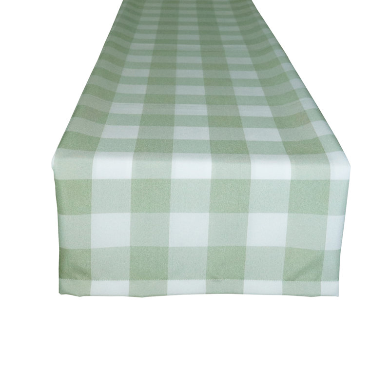 Pande Checkered Table Runner, 108" x 14", Sage White