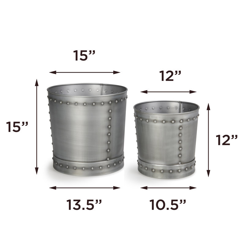 Ensemble de pots de fleurs en acier 2 pièces maytown, Zinc, H 9 po x l 9 po x P 9 po
