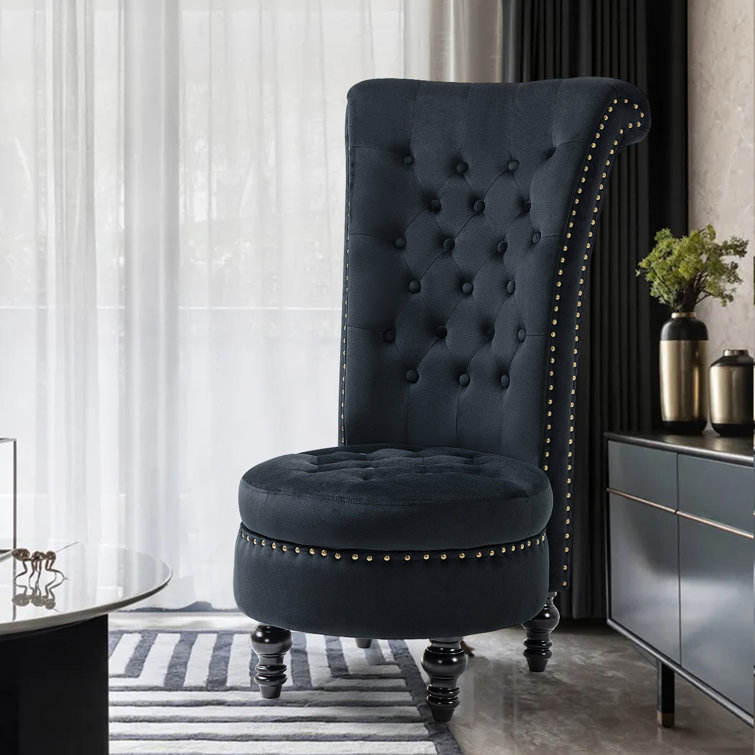Tufted High Back Black Velvet Accent Chair Elegant Black Velvet