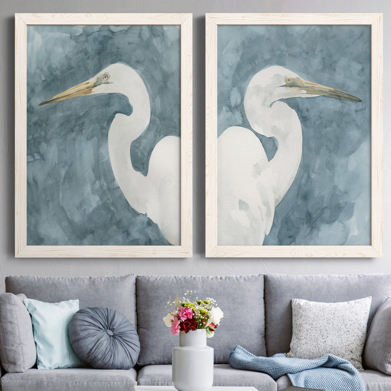 Watercolor Heron Portrait I, toile encadrée de qualité supérieure - prête à être accrochée, Toile avec cadre blanc